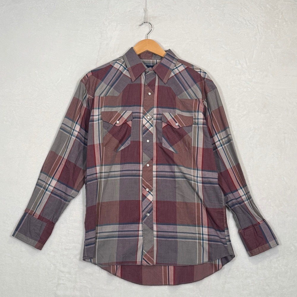 Wrangler Burgundy Plaid Western Pearl Snap Shirt L/XL